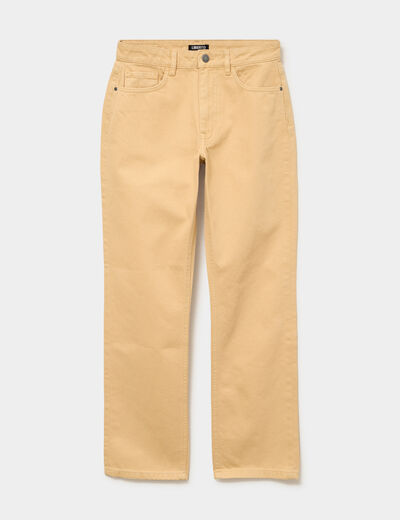 Pantalon droit coton beige femme