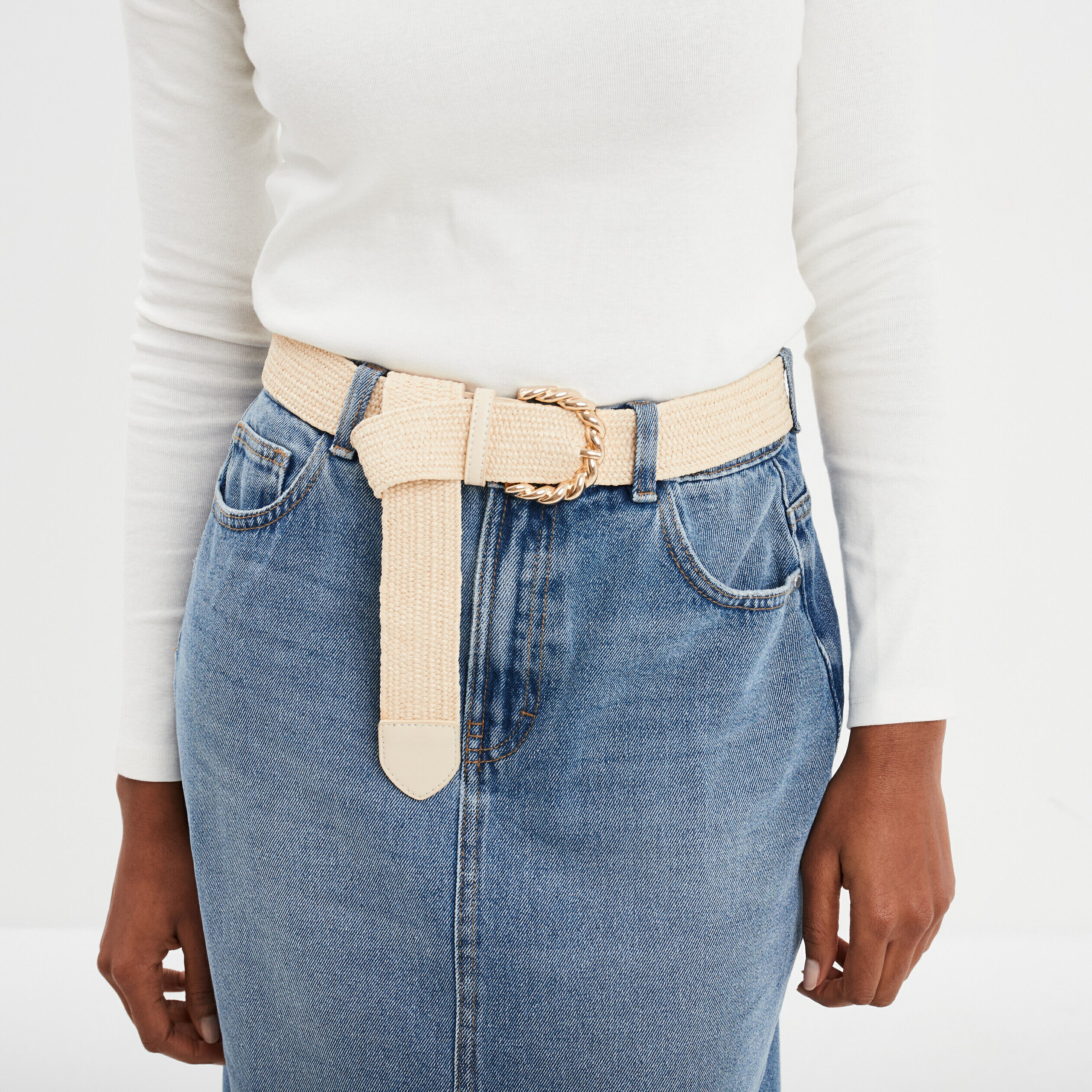 Ceinture tressée à boucle torsadée sable femme LH