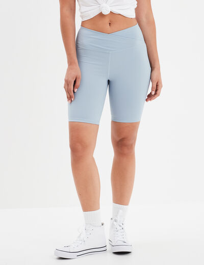 Legging court cycliste stretch taille V bleu gris femme