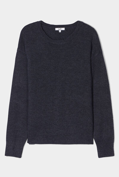 Pull col rond manches longues bleu foncé femme