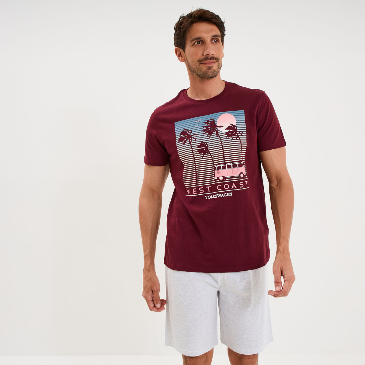 Ensemble pyjama short t-shirt Volkswagen bordeaux homme