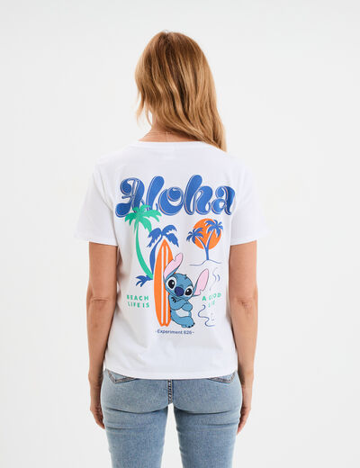T-shirt manches courtes coton Stitch blanc femme
