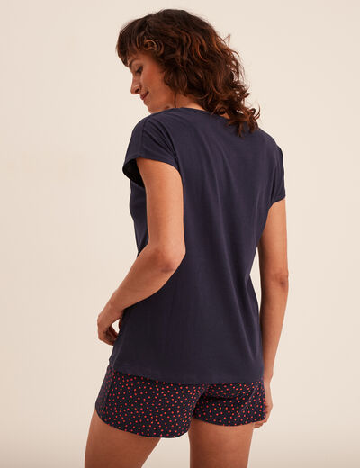 Ensemble pyjama short 2 pièces coton bleu marine femme