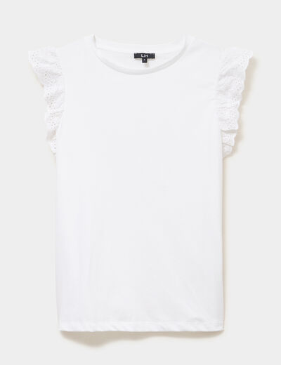 D&eacute;bardeur volants broderie anglaise blanc femme