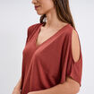 T-shirt épaules ouvertes col en V marron cognac femme