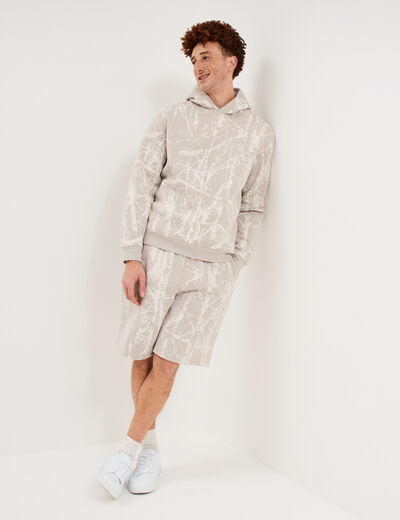 Sweat hoodie &agrave; capuche molleton beige clair homme