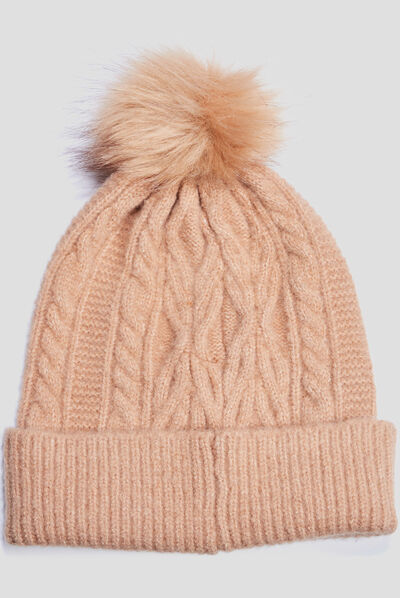 Bonnet à pompon sable femme