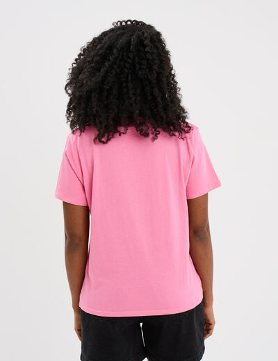 T-shirt manches courtes col en V coton rose femme