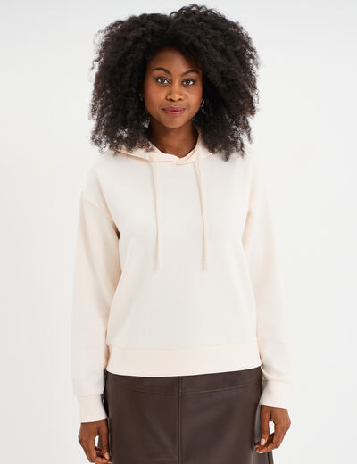 Sweat hoodie manches longues à capuche beige femme