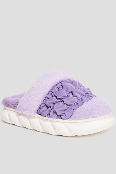 Chaussons mules fausse fourrure Liberto mauve femme