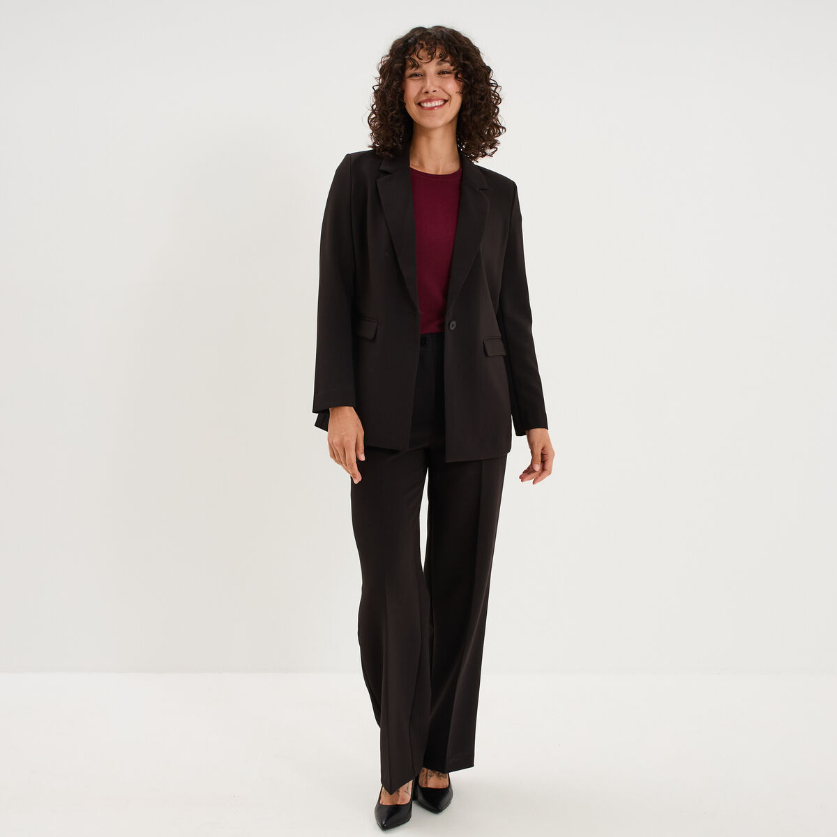 Blazer ajust&eacute; mi-long 1 bouton noir femme