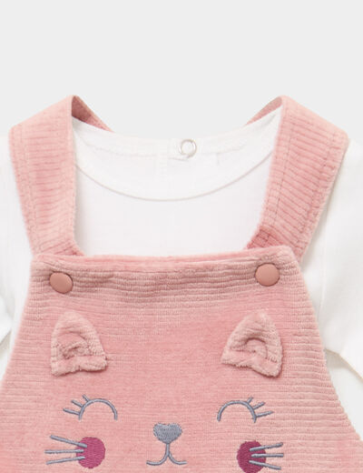 Ensemble 2 pi&egrave;ces salopette et t-shirt vieux rose b&eacute;b&eacute;