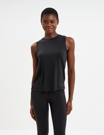 Débardeur de sport court fluide noir femme