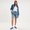 Bermuda short droit en jean coton denim double stone femme