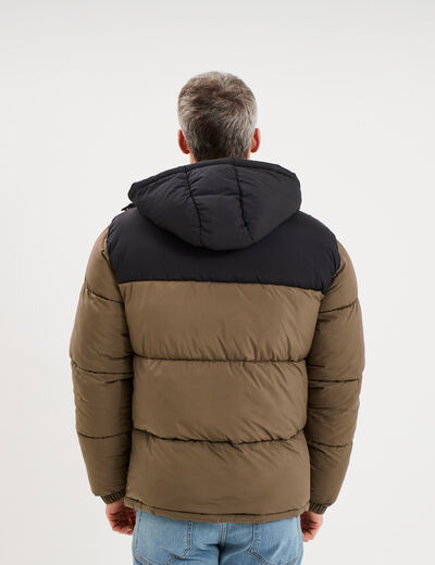 Doudoune d&eacute;perlante &agrave; capuche amovible taupe homme