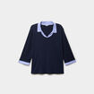 Pull effet 2-en-1 avec manches 3/4 bleu marine femme grande taille