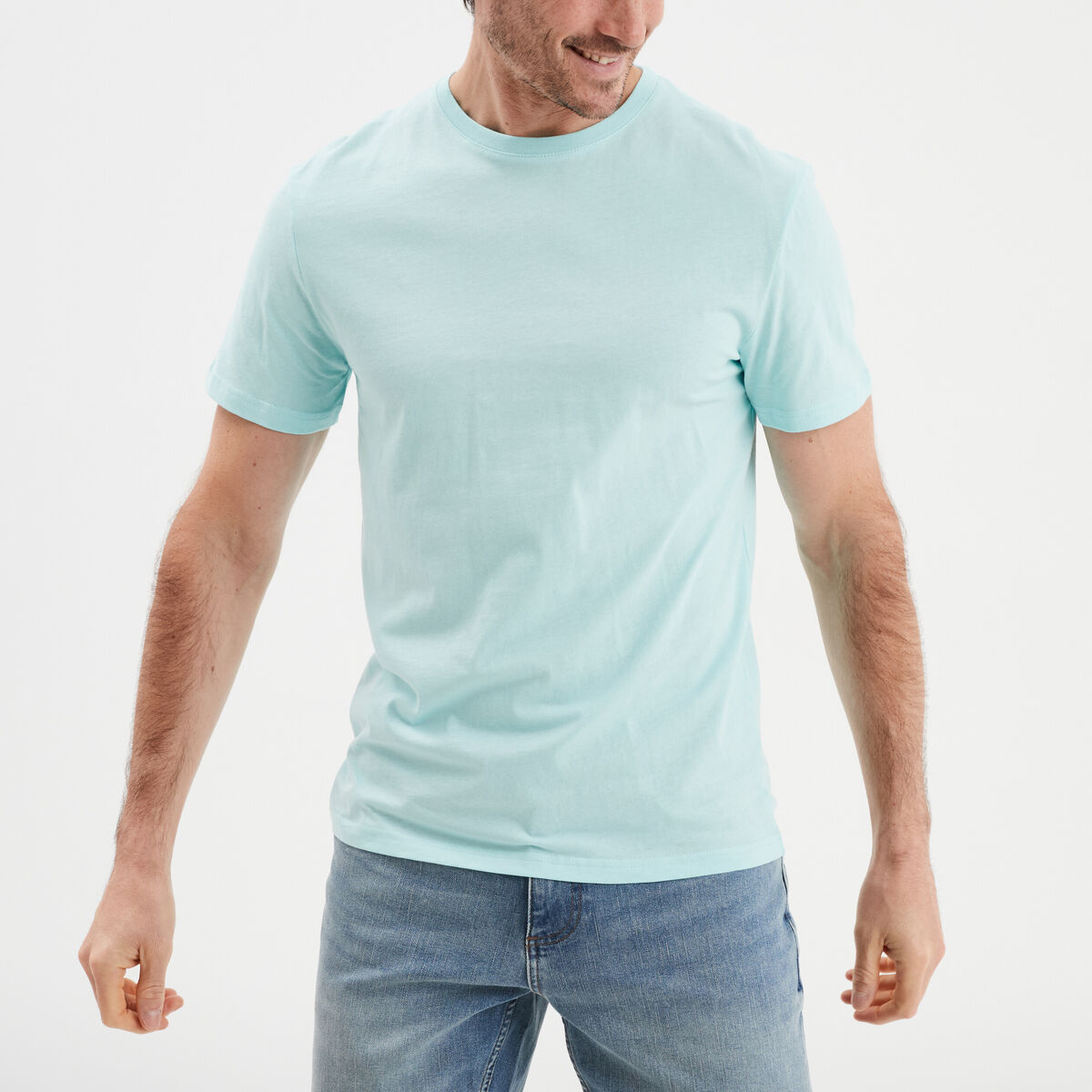 T-shirt droit en coton manches courtes bleu turquoise homme