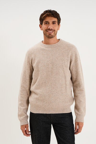 Pull col rond manches longues taupe homme