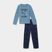 Ensemble pyjama pantalon t-shirt coton bleu gris gar&ccedil;on