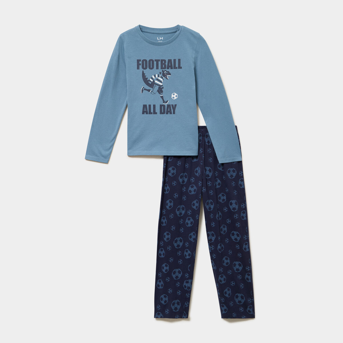 Ensemble pyjama pantalon t-shirt coton bleu gris gar&ccedil;on
