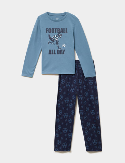 Ensemble pyjama pantalon t-shirt coton bleu gris gar&ccedil;on