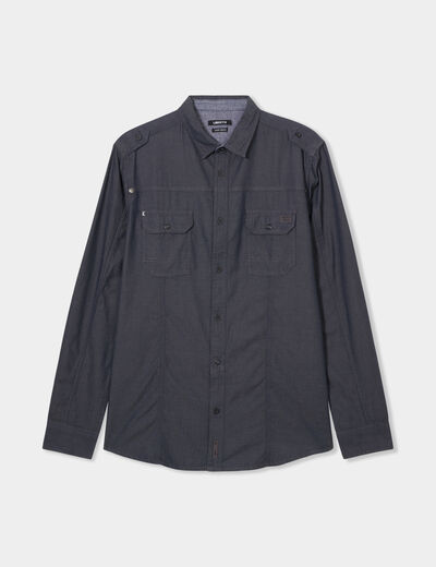 Chemise droite 2 poches manches longues bleu foncé homme