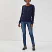 Gilet manches longues boutonné col rond bleu marine femme