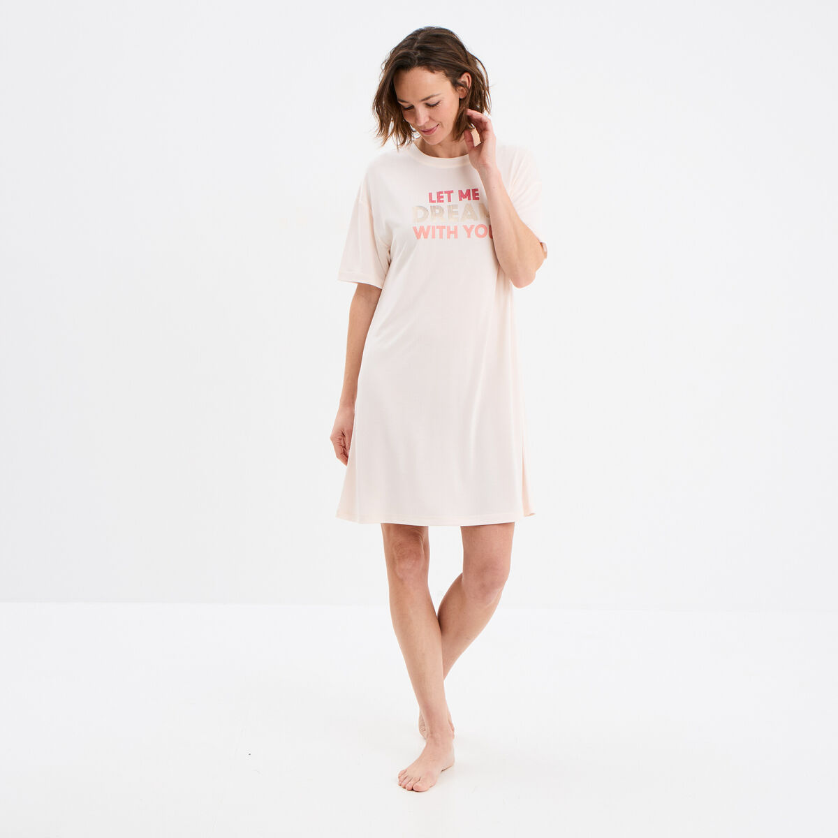 Chemise de nuit manches courtes vieux rose femme