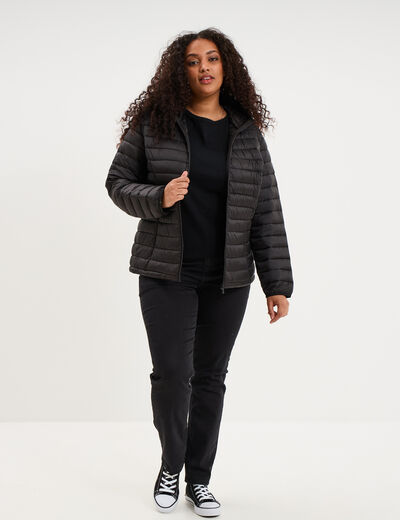 Doudoune d&eacute;perlante l&eacute;g&egrave;re &agrave; capuche noir femme grande taille
