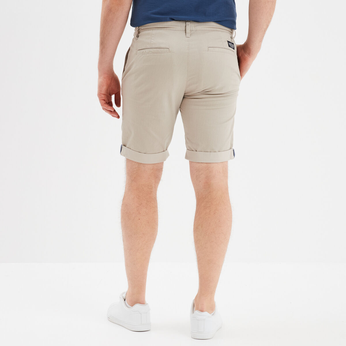 Bermuda short chino droit coton stretch creme homme
