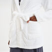Peignoir mi-long effet polaire ceintur&eacute; blanc femme