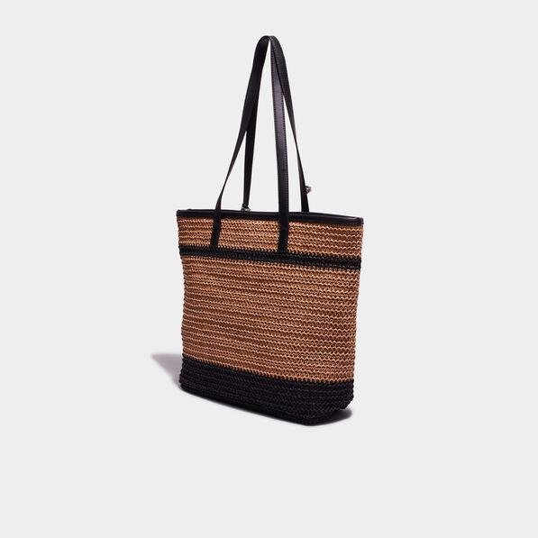 Sac shopping tressé détail noeud marron clair femme