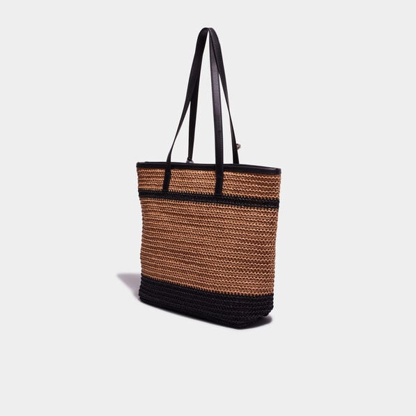 sac shopping tresse detail noeud marron clair femme Sac shopping tressé détail noeud marron clair femme