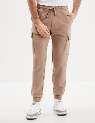 Pantalon jogging cargo molleton taupe homme