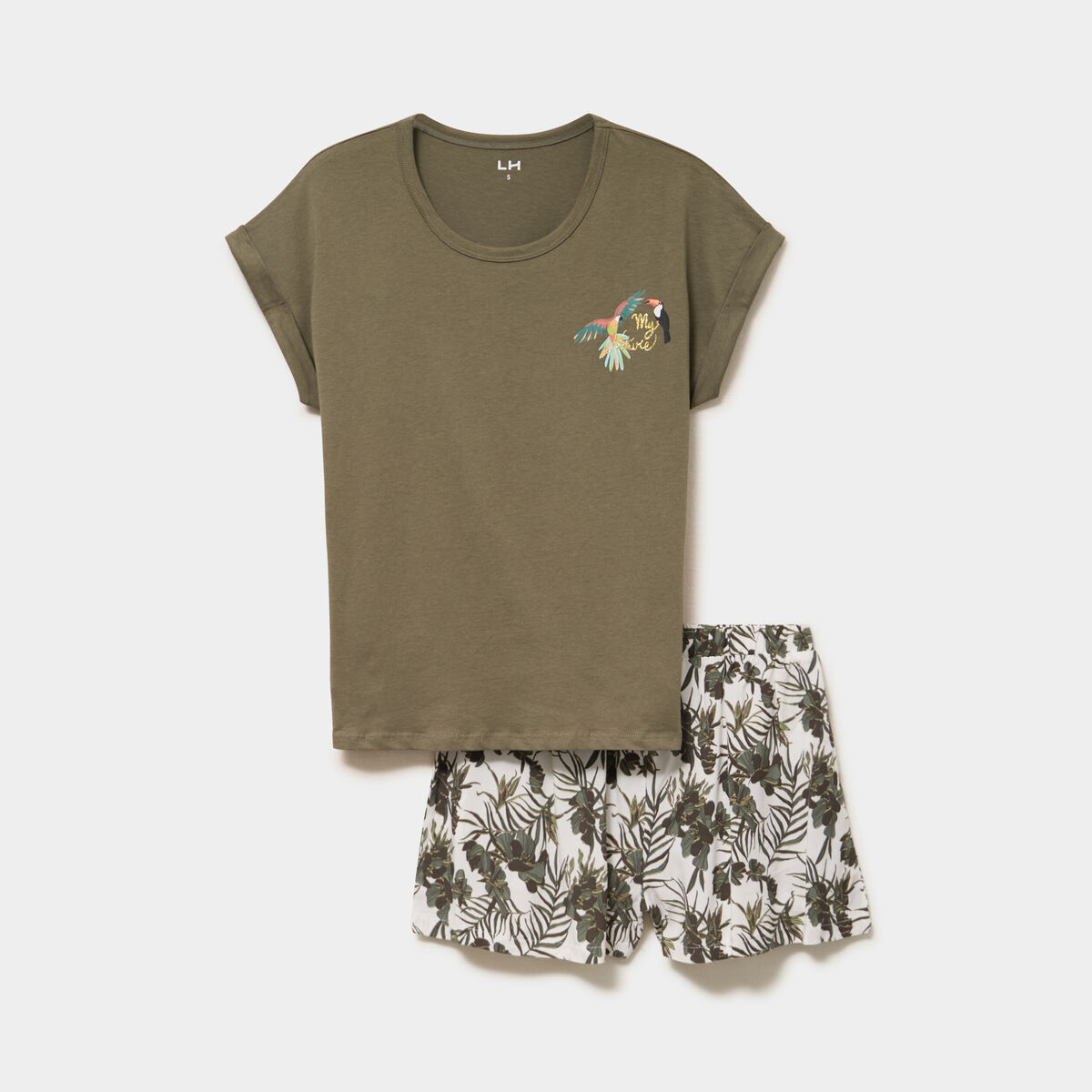 Ensemble pyjama short et t-shirt ecru femme