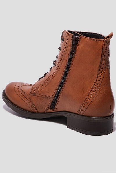 Bottines en cuir zippées à lacets camel fille