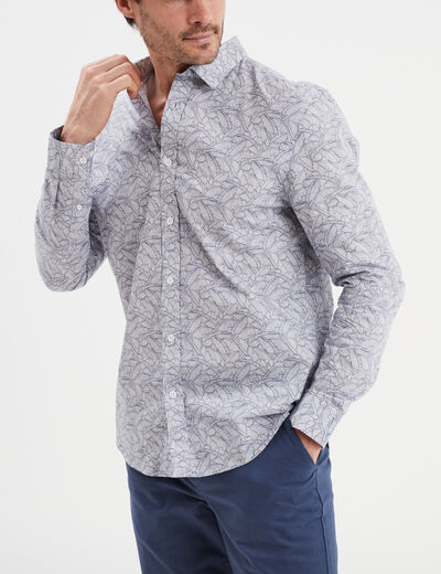 Chemise droite imprimée manches longues blanc homme