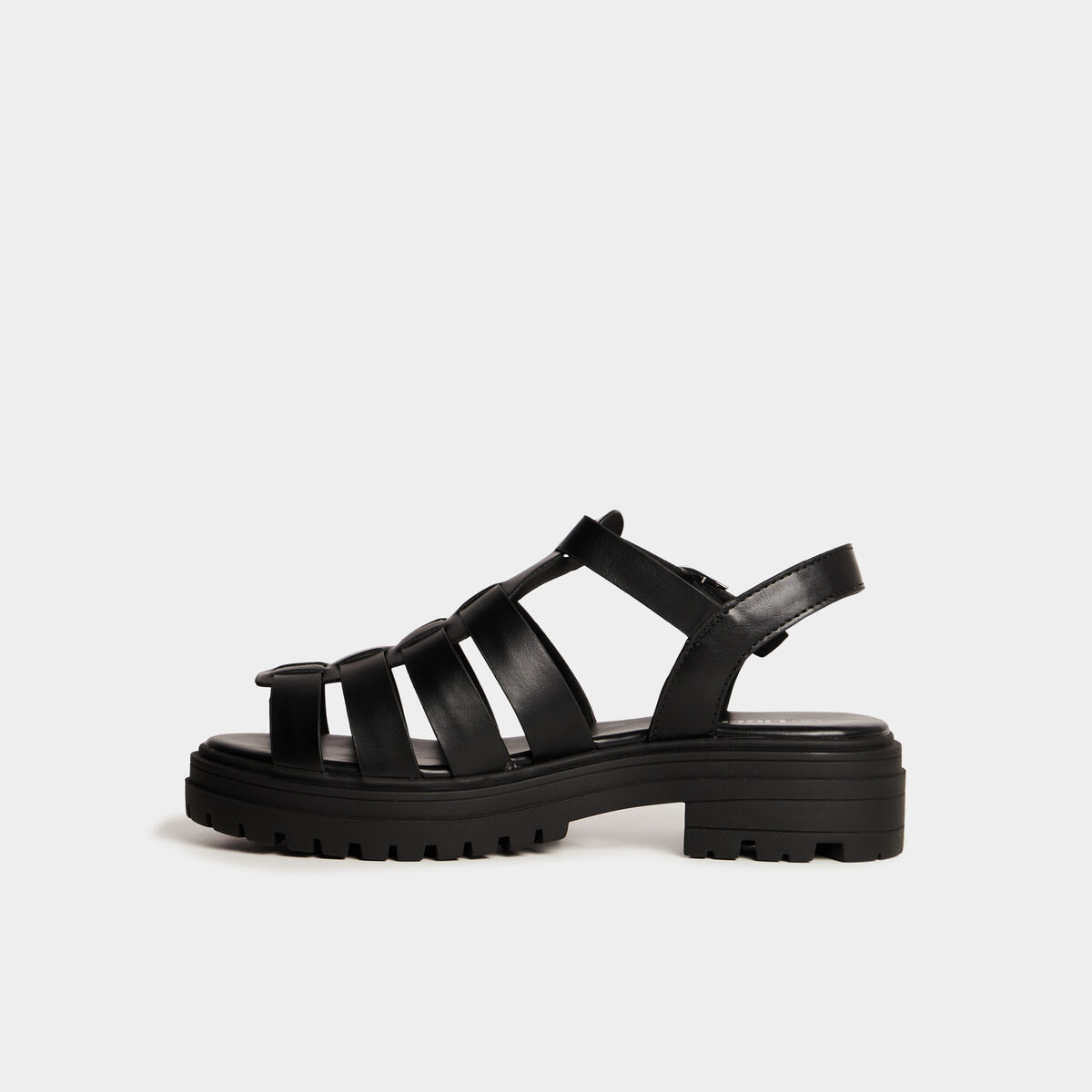 Sandales semelles crant&eacute;es noir femme