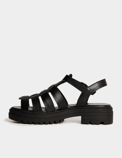 Sandales semelles crant&eacute;es noir femme