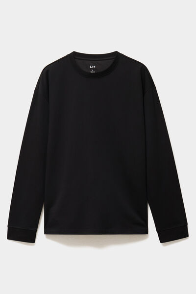 T-shirt col rond manches longues noir homme