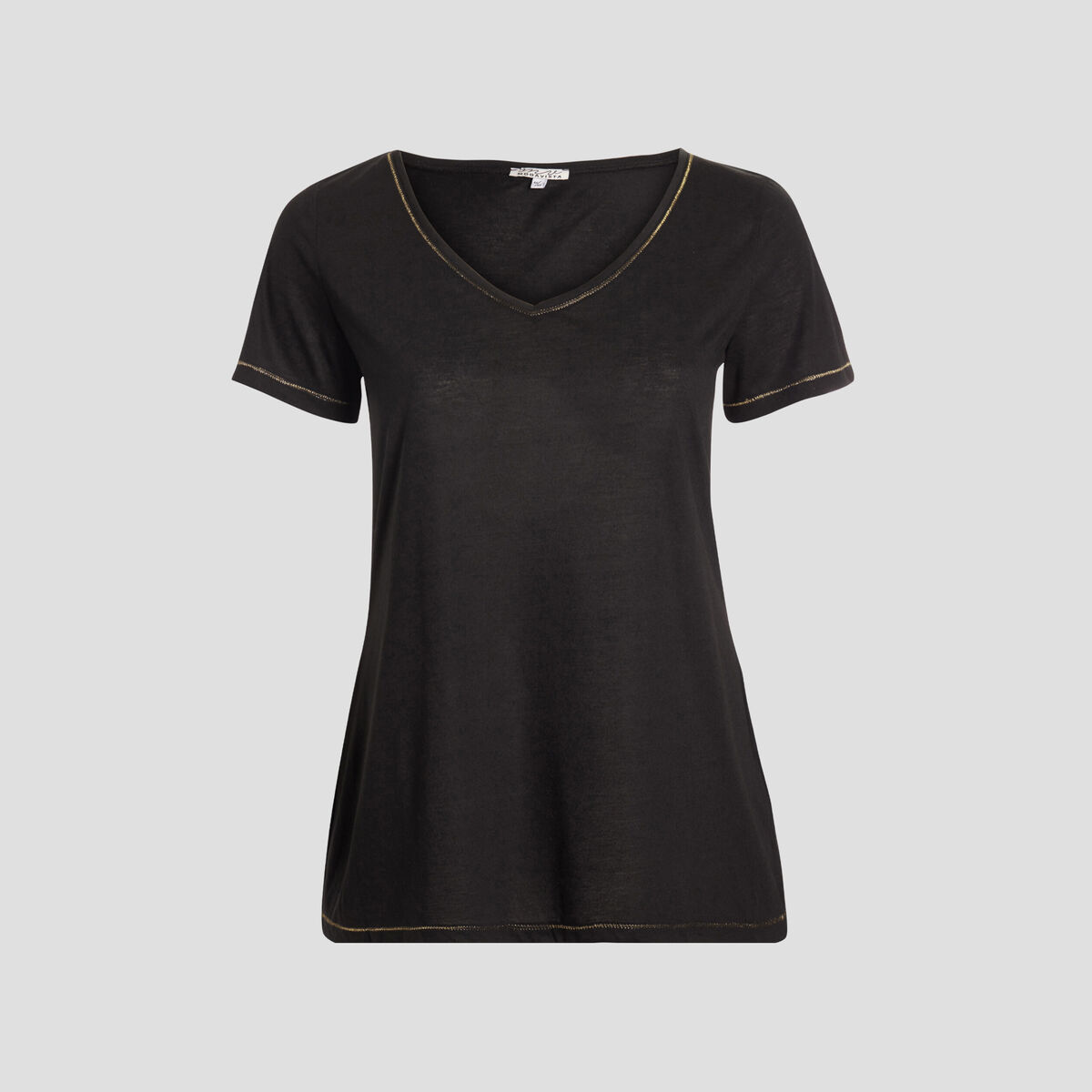 T-shirt manches courtes col V noir femme grande taille