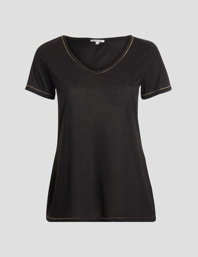 T-shirt manches courtes col V noir femme grande taille