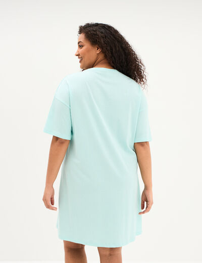 Chemise de nuit courte en coton bleu turquoise femme grande taille