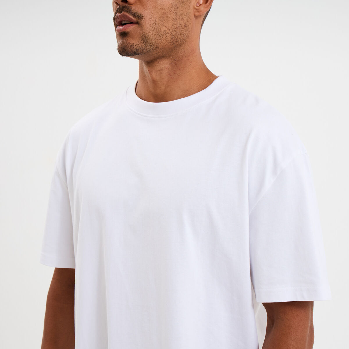 T-shirt col rond coupe relax coton &eacute;pais blanc homme
