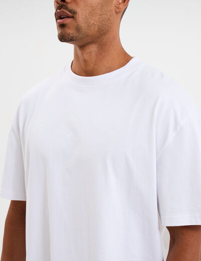 T-shirt col rond coupe relax coton &eacute;pais blanc homme