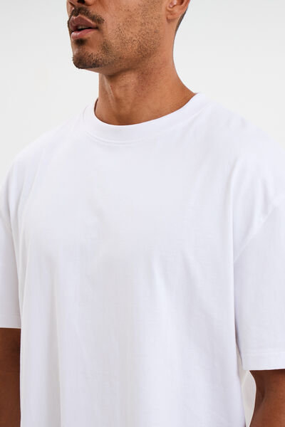 T-shirt col rond coupe relax coton &eacute;pais blanc homme