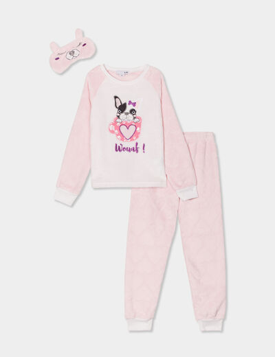 Ensemble pyjama pantalon effet polaire rose poudrée fille