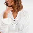 Blouse col tunisien m&eacute;lange lin blanc femme