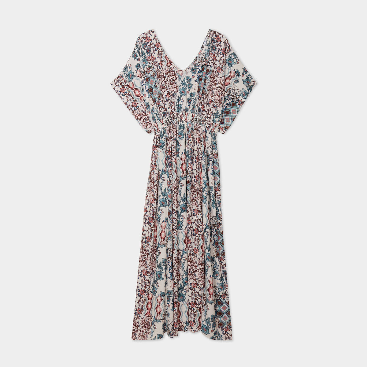 Robe longue col en V fluide ecru femme grande taille