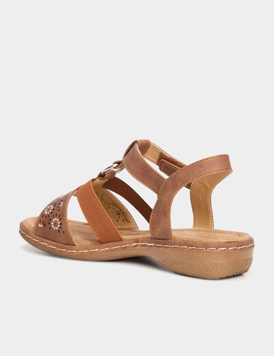 Sandales talons compens&eacute;s marron clair femme